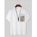 Mens Floral Print Chest Pocket Crew Neck Short Sleeve T  Shirts