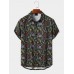 Mens Leaf Print Button Up Short Sleeve Shirts